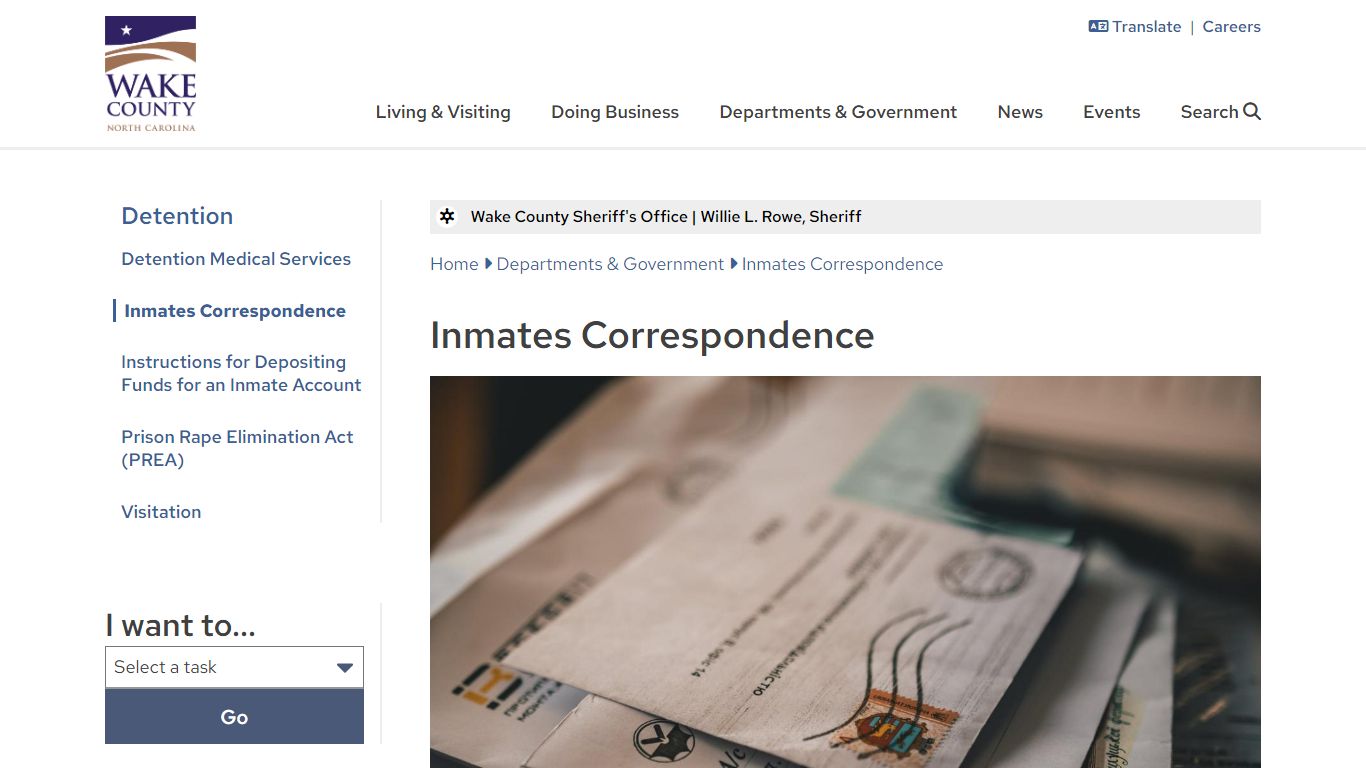 Inmates Correspondence | Wake County Government